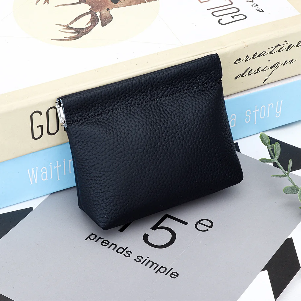 2025 New Genuine Leather Coin Purse Women First Layer of Cowhide Small Wallet Automatic Closure Purse For Cards Sundries
