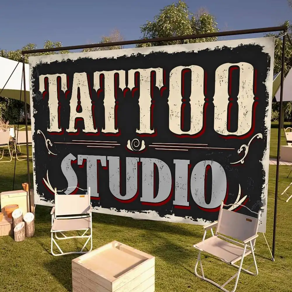 

Tattoo Shop Logo Small Size Cheerleading Banner Hand Pulled Flag Outdoor Atmosphere Flags