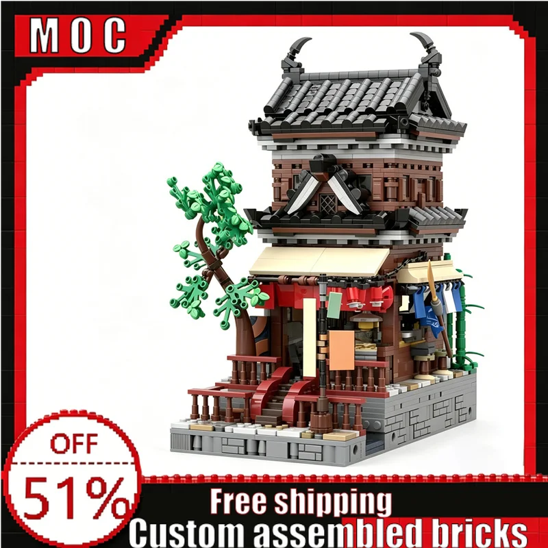 2131 Piezas Juego de Bloques de Construcción Modulares Waterveil Ramen del Distrito de Riverveil, Japón, Juguete Creativo de Ensamblaje DIY, Colección, Exhibición, Regalos