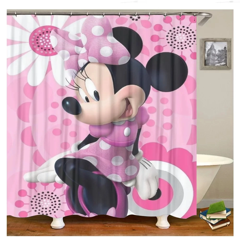 Mickey Minnie Pink Mouse Cartoon Shower Curtain Disney Modern Bathroom Curtain Fiber Bathroom Decoration for Bathtub Bathroom