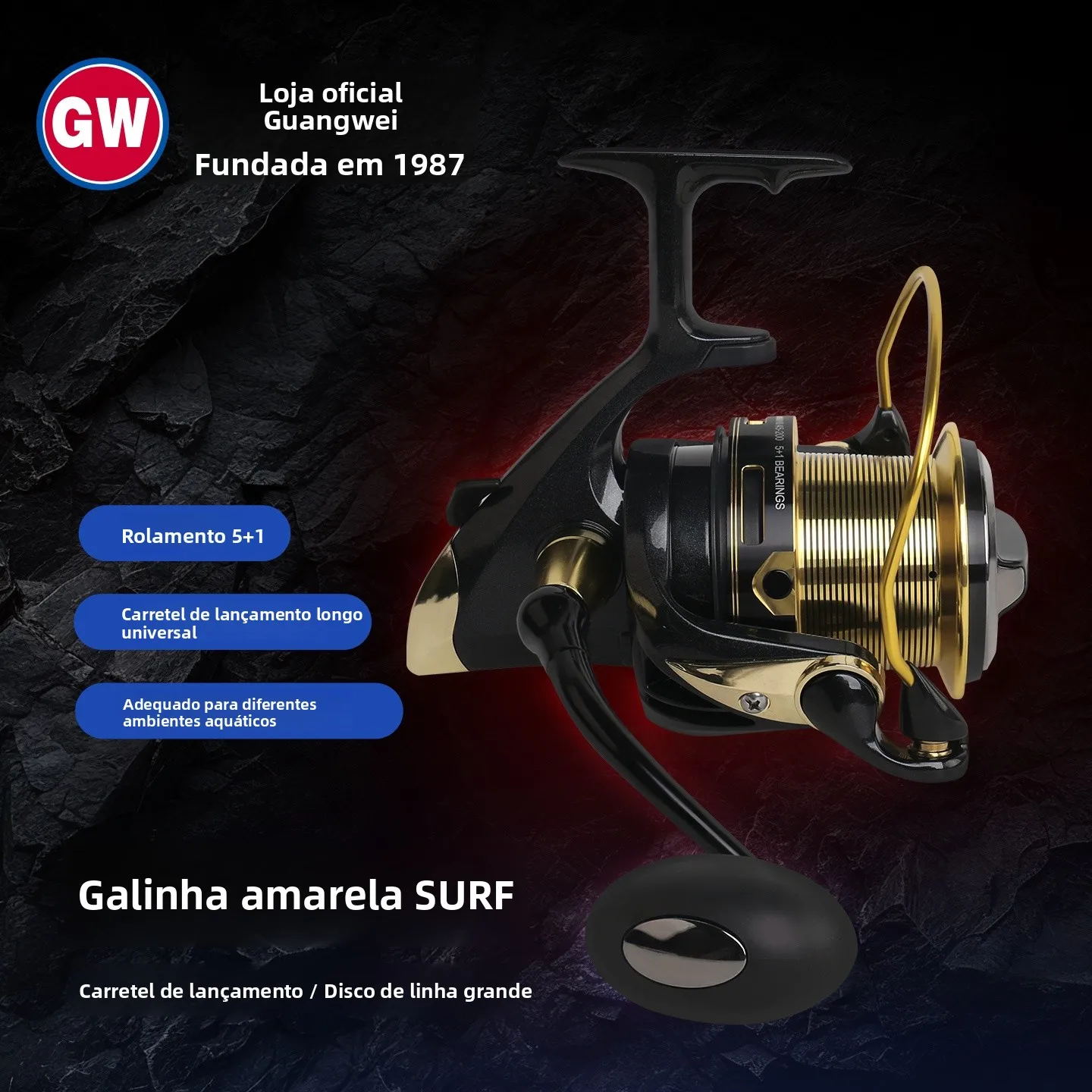 Carretilha de Pesca Metálica para Lançamento Longo, Vara de Pesca Marítima, Roda de Âncora, Carretilha Sem Espaço GW Amarela ...