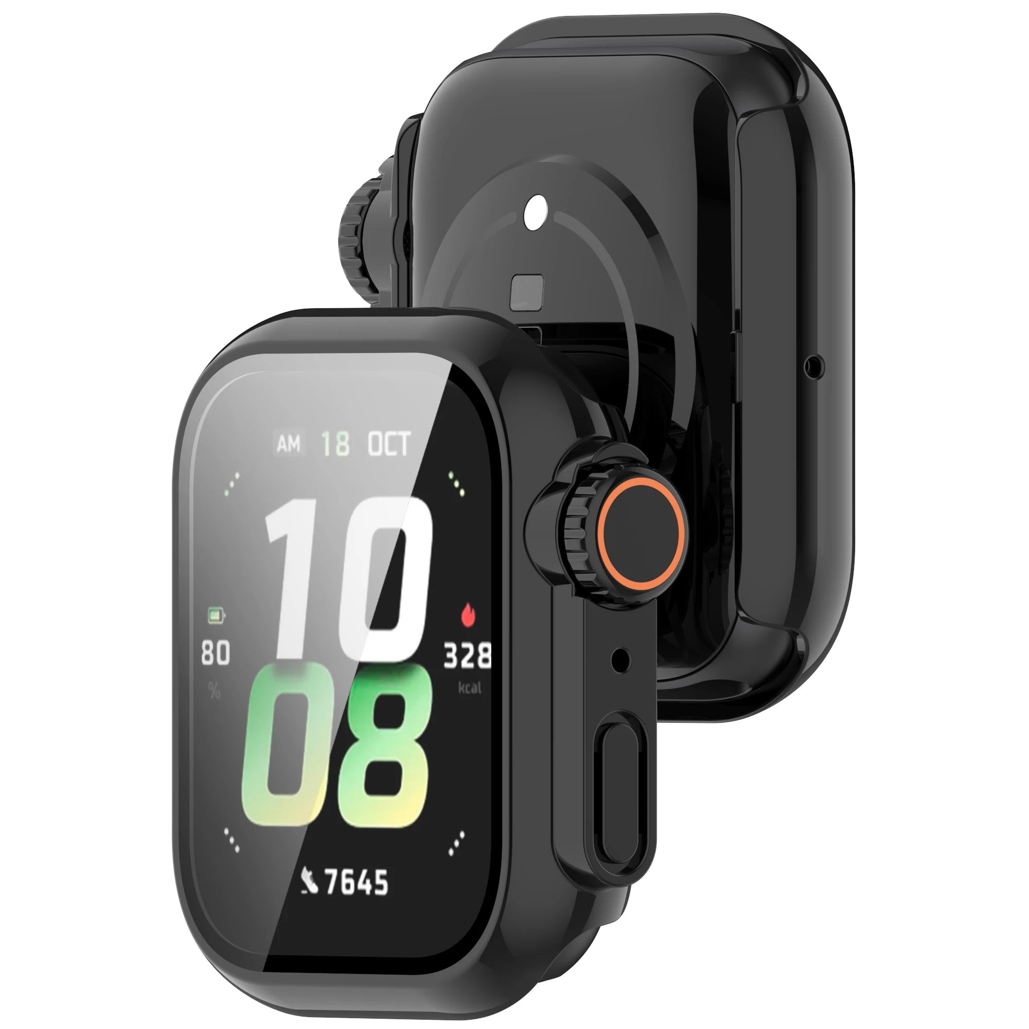 Para Honor Watch 5 PC Caja de reloj integrada de vidrio templado Protector de cobertura total - Negro