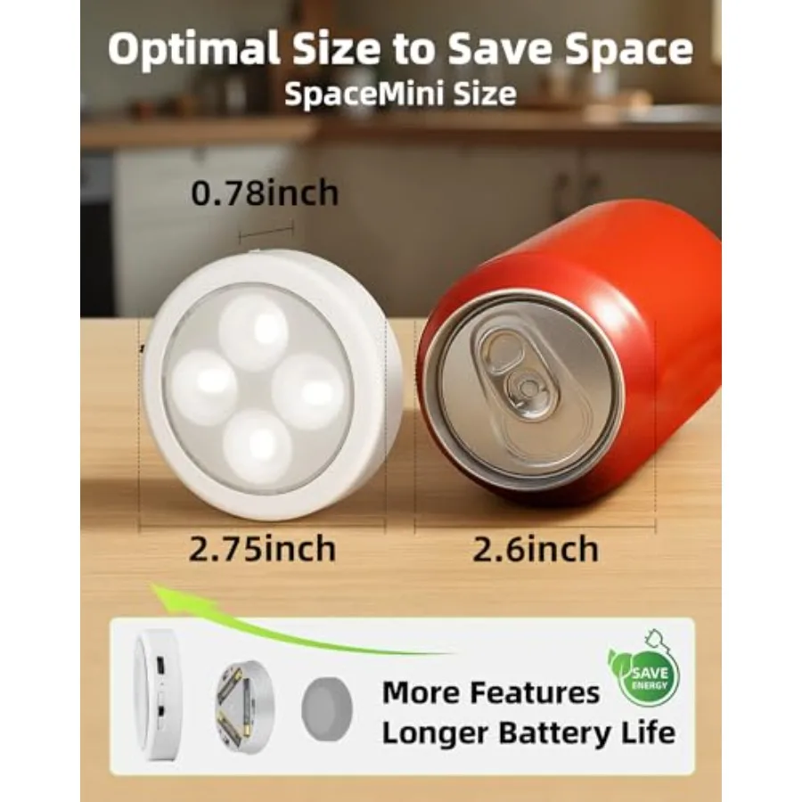 LED Puck Lights, Rechargeable Battery Touch Light, 2.5'' Mini Tap Lights, Wireless Closet Light, Under Cabinet Lighting, 3 Colo
