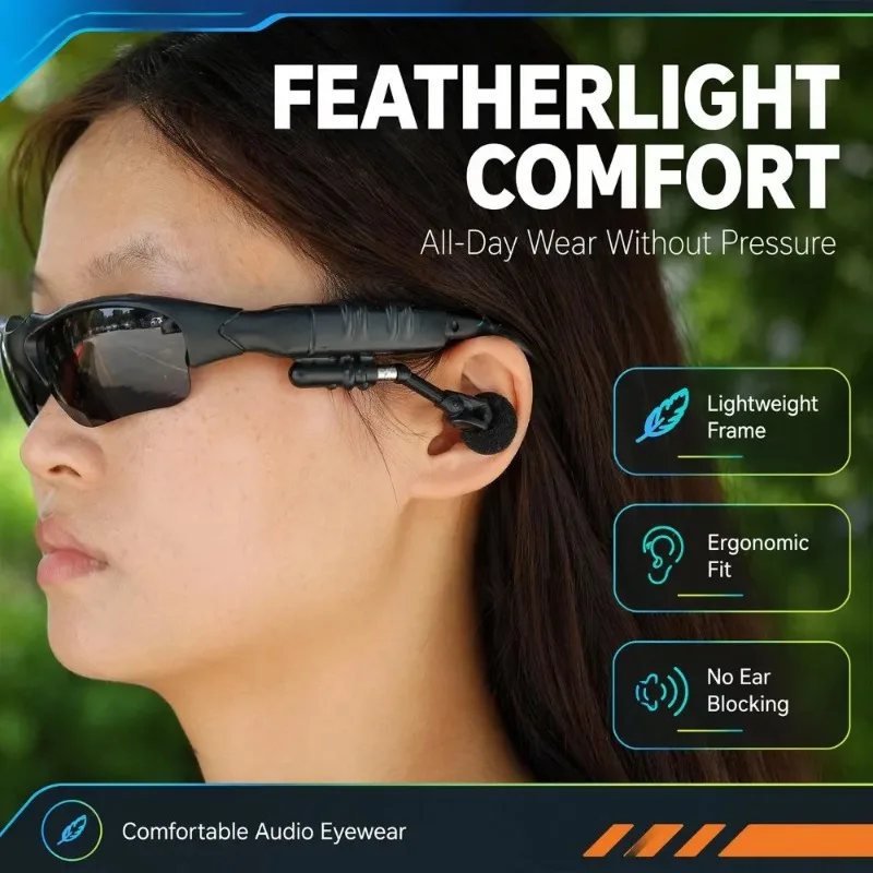 Bluetooth Audio Sunglasses Open Ear Dual Speaker Wireless Music Glasses UV400 Polarized for Cycling Driving Running Lightweight