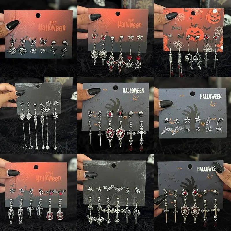 Gothic-style Skull Bat Earrings, Creative and Unique Metal Cross Spider Wing Pendants, Perfect for Halloween Wear