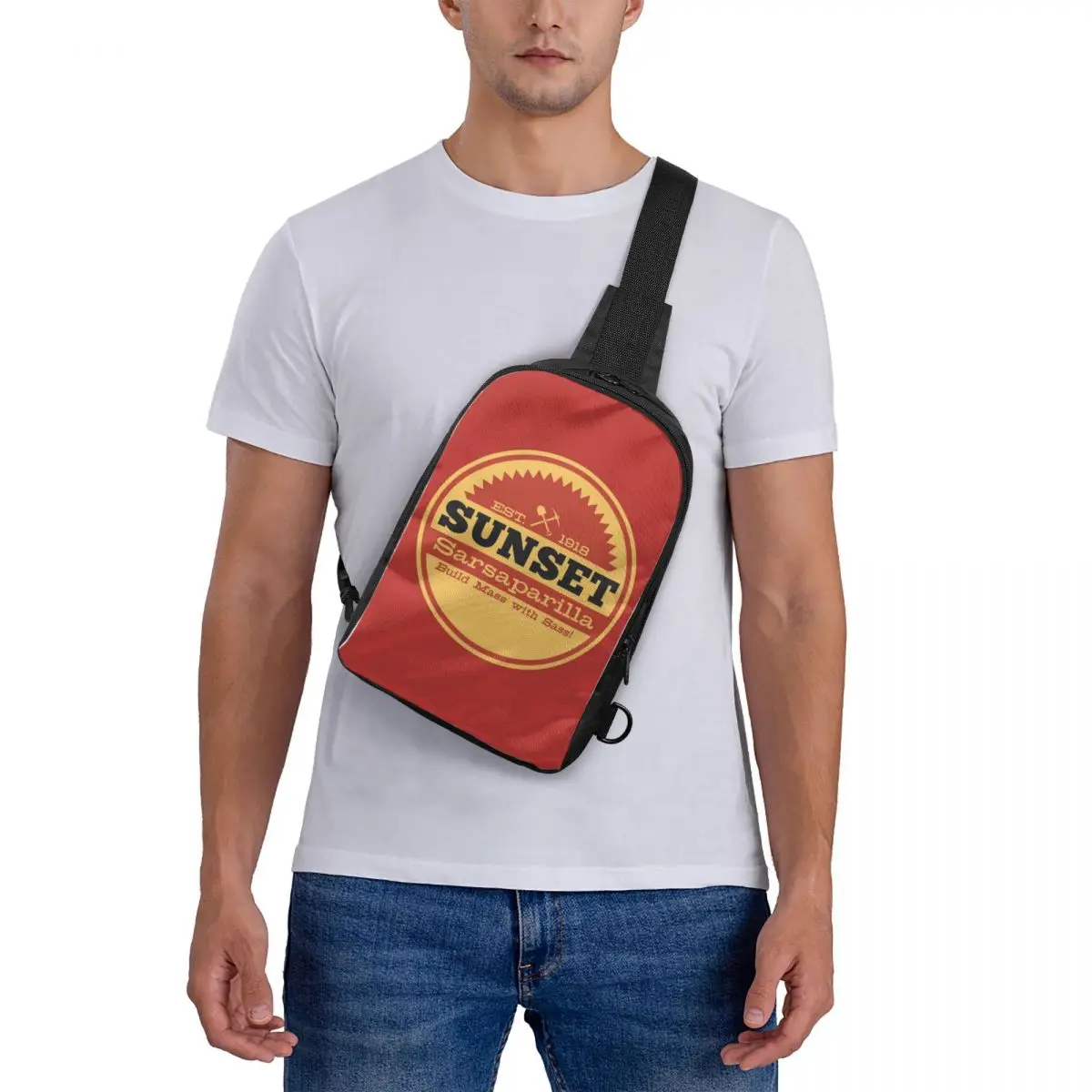 

Vintage Sunset Sarsaparilla Logo Chest Bag Crossbody Backpack Sling Shoulder Bag For Men Traveling Hiking Daypack