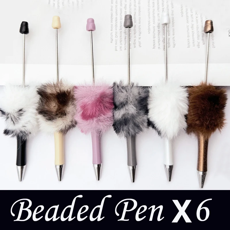 6Pcs leopard print Plush Beaded Pen Bead DIY Pen Plastic Beadable Pen Bead Pen School Office Writing Supplies Stationery