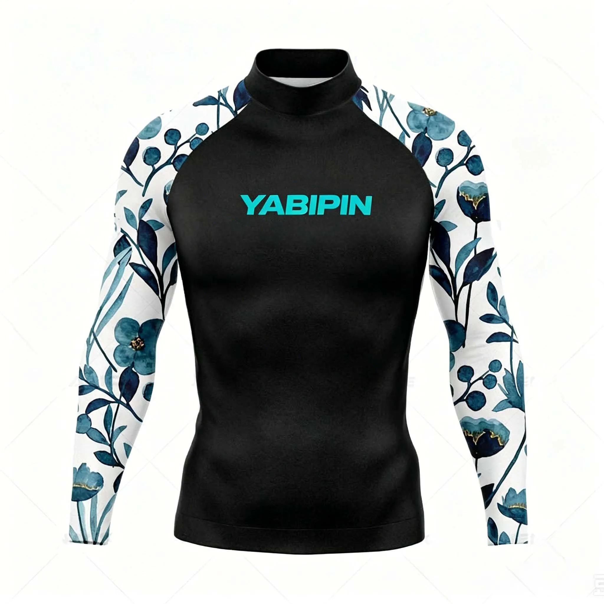Men's Mock Neck Long Sleeve Rashguard Surfing Shirt Basic Gym Clothes Quick Dry for Diving Swimwear