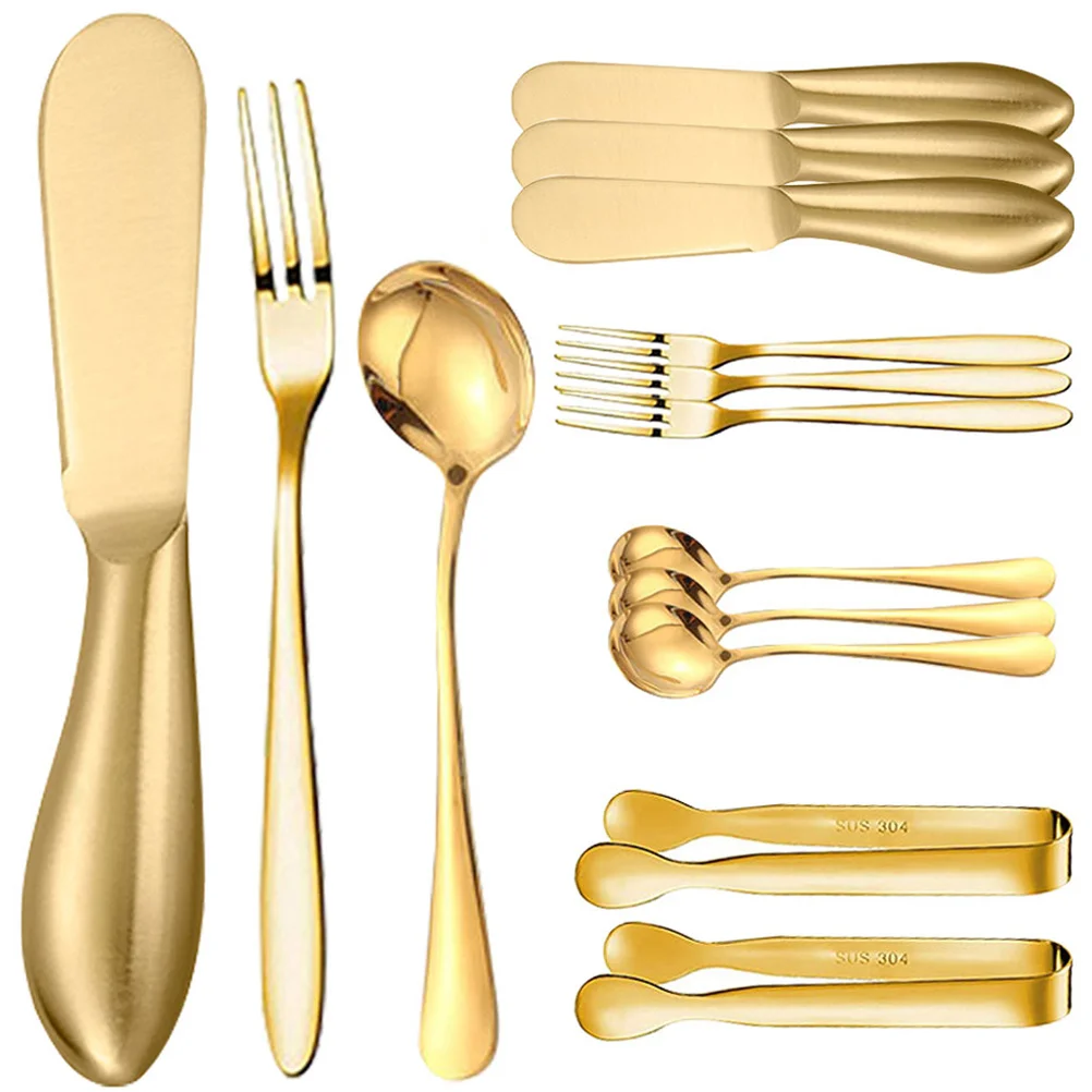 

1 Set Cheese Knife Set Stainless Steel Blades Polished Handles Easy Grip Kitchen Supplies Butter Spreader Dessert Fork Spoon