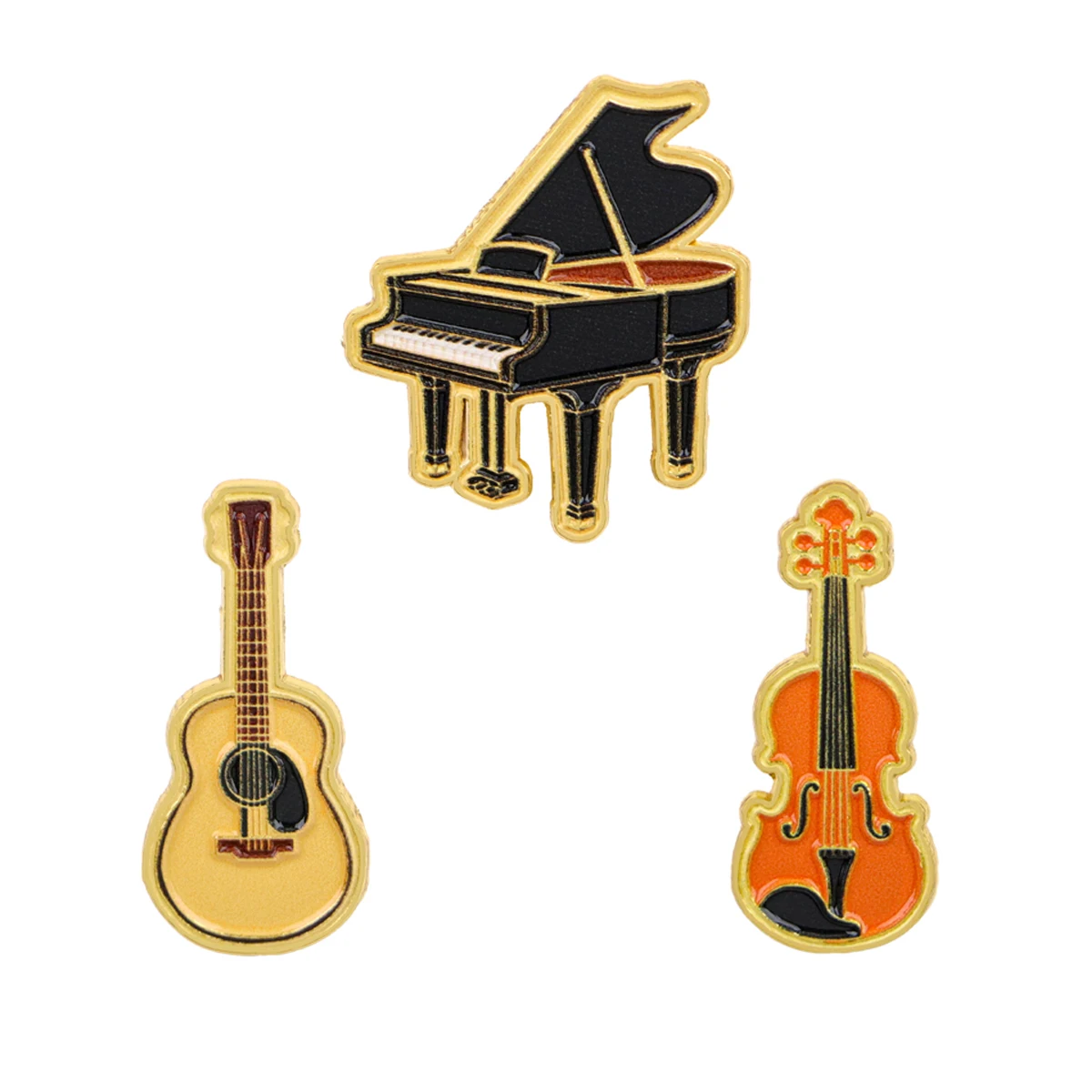 3pcs Piano Guitar Violin Enamel Pin Set Cute Musical Brooch For Coat Collar Lapel Pins Metal Badges Jewelry Friends Gift