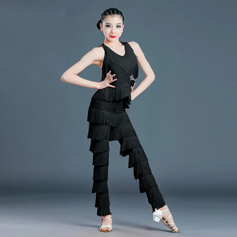 ファッションラテンダンスの服女の子ラテンフリンジトップパンツ子供サルサタンゴチャチャ社交ダンスパフォーマンス衣装 SL4281