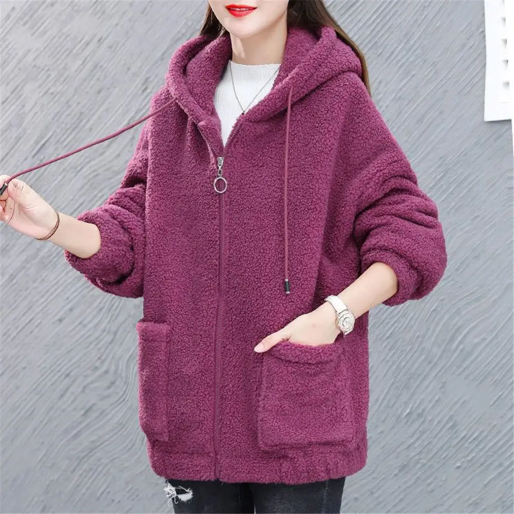 2023 Autumn Sherpa Fleece Sweater Plus Size 3XL Hooded Cardigan Loose Large Pockets Zipper Teddy Jacket Winter Warm Tops