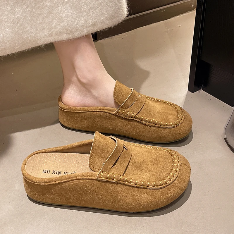 Birkent Women's Spring 2026 Thick Heel Heightening Casual Slip-On Half Slippers Easy Wear Mule Shoes Slip-On Comfortable