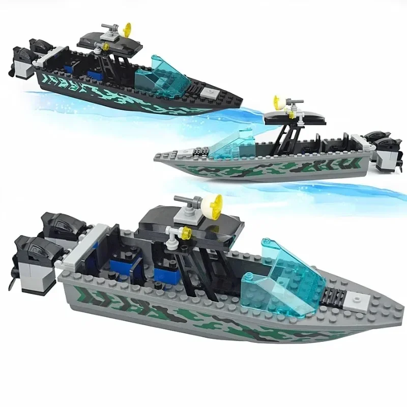 MOC Military Vehicle Special Camouflage Boat Building Block Figures Soldier Speedboat WW2 Warship Model Brick Brickset Kid Toys