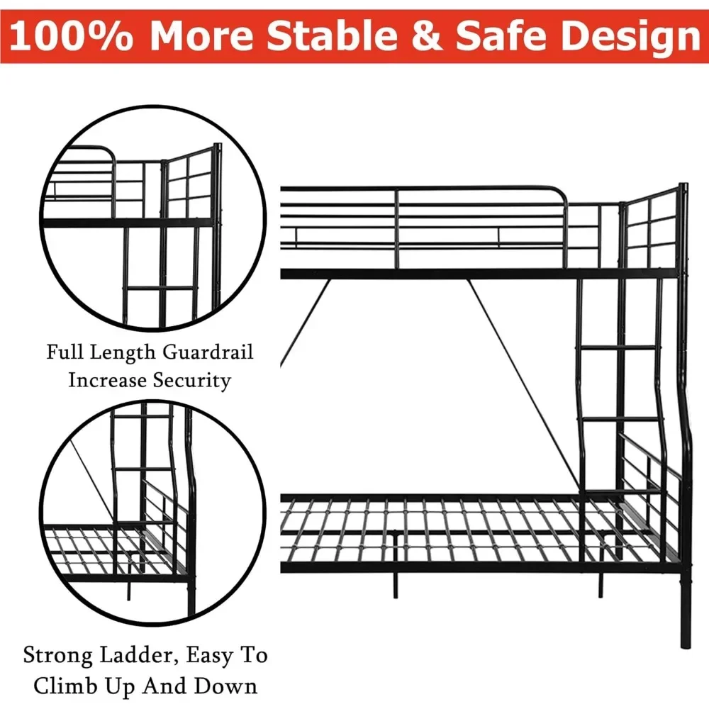 Beds for Adults, Heavy-Duty Bunk Bed Full XL Over Queen Size with Ladder for Kids Boys Girls Teens, Convertible to 2 separate