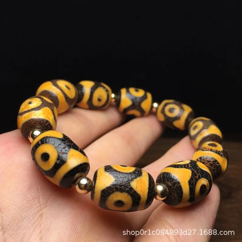 Agate Fire for Turtle Crack Barrel Words Yellow Three Eyes Tibet Beads Tiger Teeth Bracelet