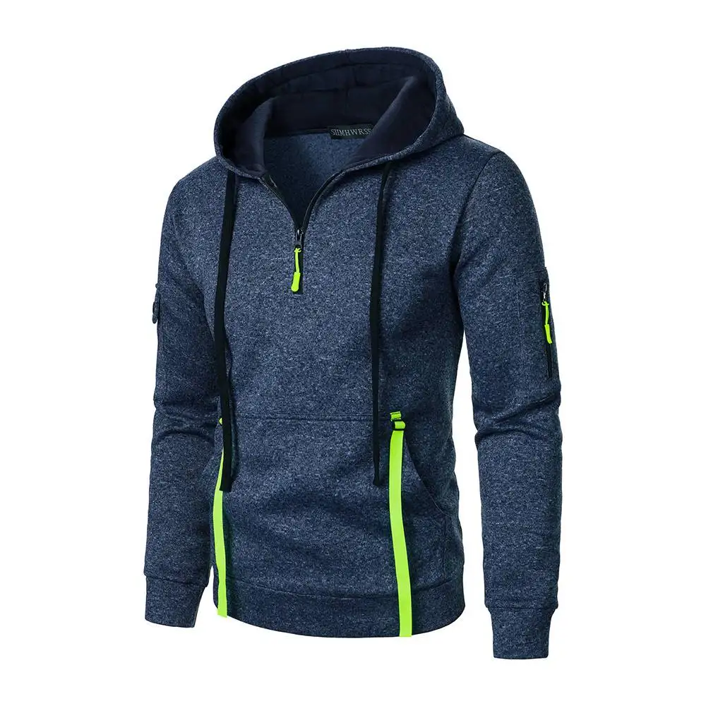 Mens Hoodies Sweatshirts Half Zipper Multi-Pocket Youth Sportswear Autumn Winter Casual Hoody Jersey