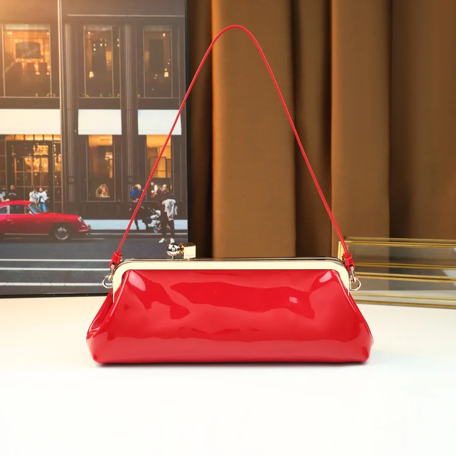

2026 New Glossy Premium Ball Metal Block Clip Baguette Bag Ladies Dinner Business Large Capacity Shoulder Bag