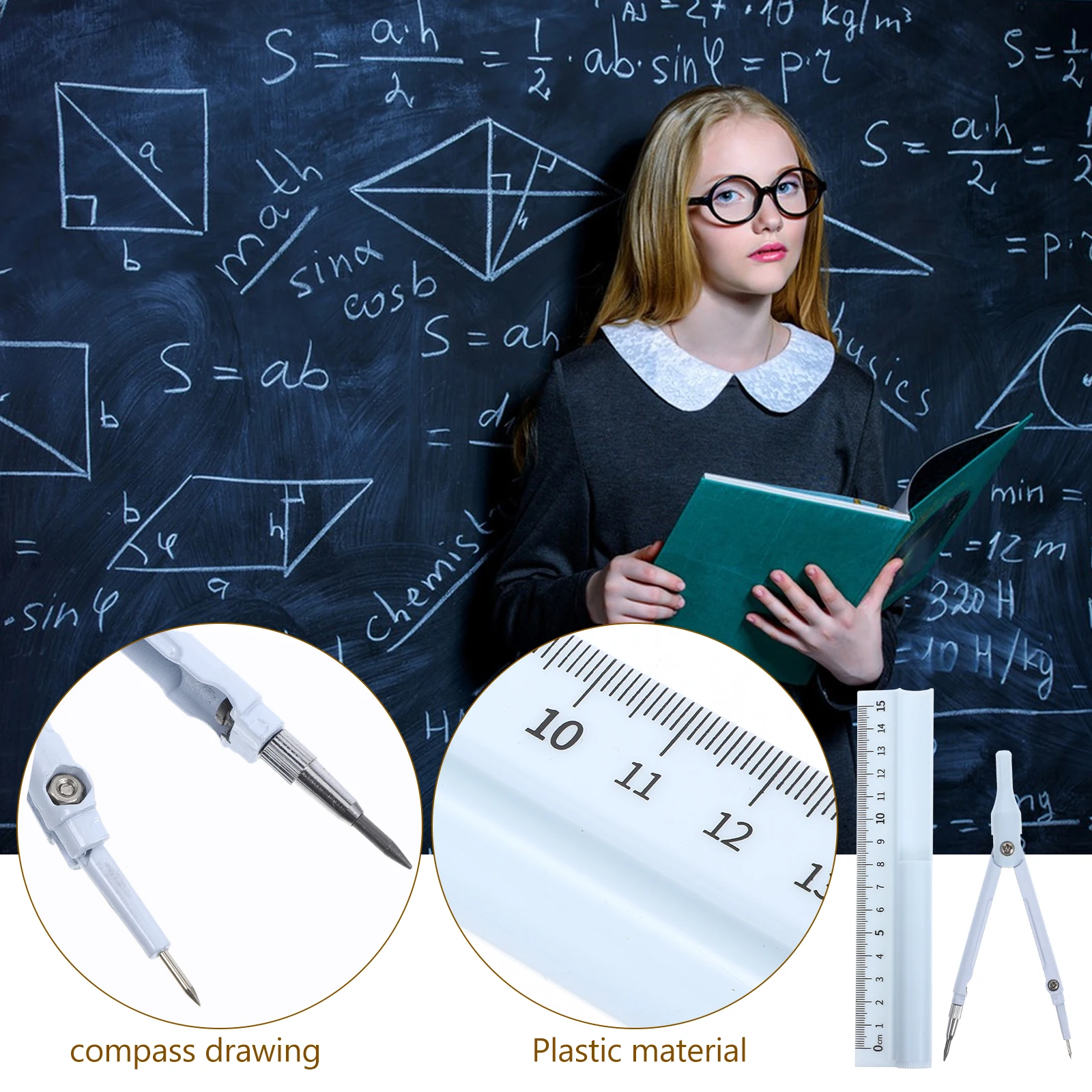 Multifunctional Compass Pen Ruler Set Drawing Geometry Tool High Precision Plastic Metal Compact Portable School