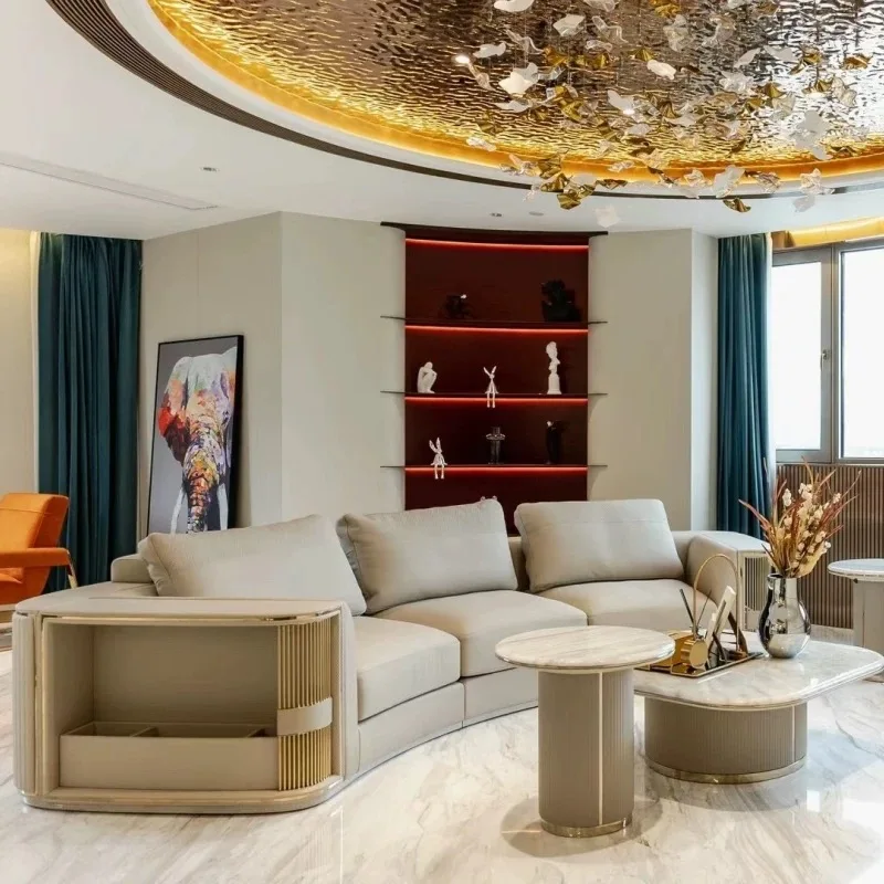 -For Beige Modern Luxury Genuine Leather Sectional Sofa Modular Living Room Italian Sofas Luxury Curved Sofa&