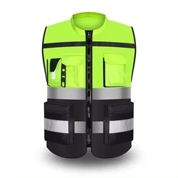 Chaleco de seguridad reflectante de alta visibilidad, ropa de trabajo de construcción, dos tonos, verde y negro, ropa de trabajo Hi Vis