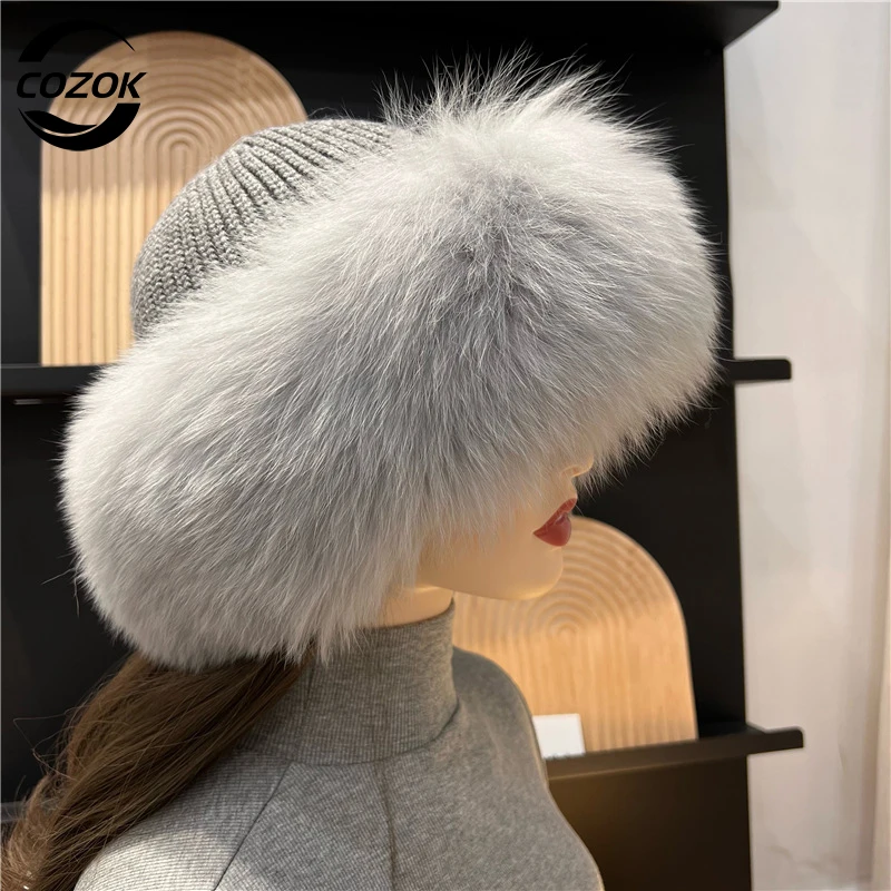 New Stylish Beanie Hats for Women Winter Warm Fluffy Bone Cap Soft Outdoor Thick Natural Fox Fur Hat Female Dome Hats