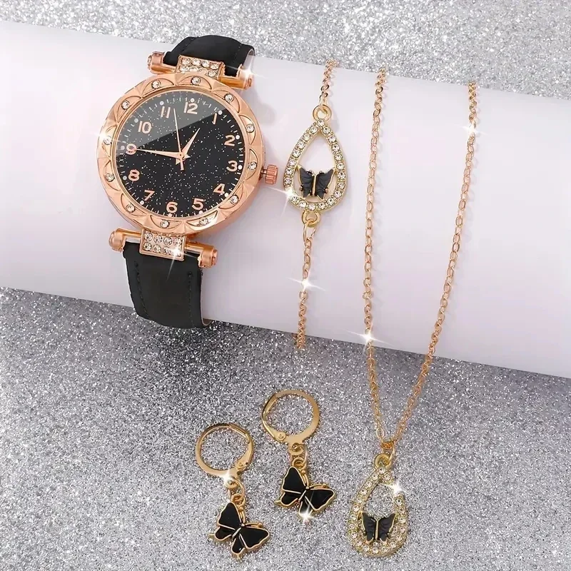 5 قطعة/المجموعة الساعات النسائية الفاخرة حجر الراين موضة أنيقة ساعة اليد كوارتز ساعة السيدات على مدار الساعة لفتاة هدية #2