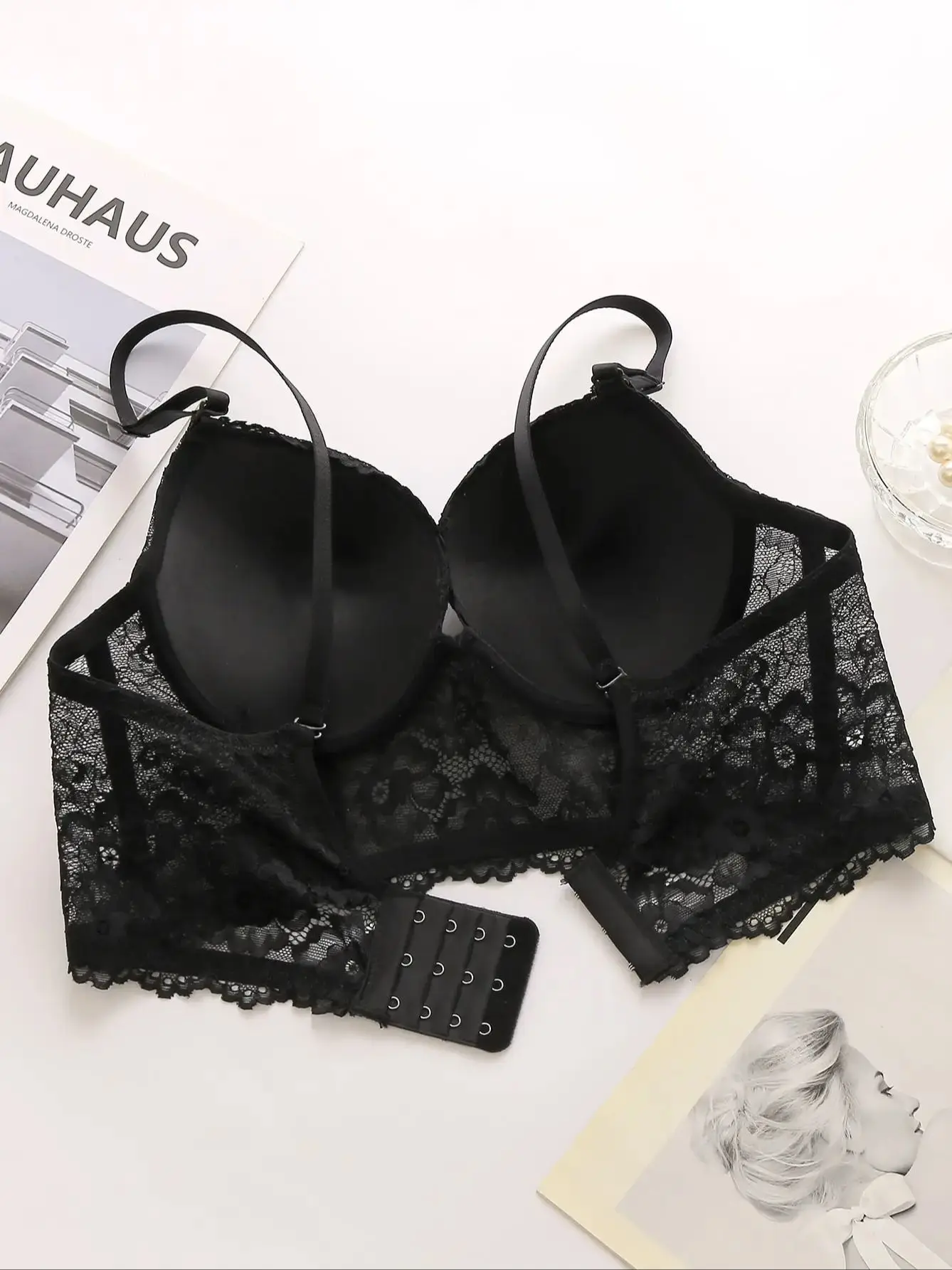 Viomisha Solid Bra with Lace Details Push Up Bras Underwire Padded Underwear B Cup Everyday Brassiere Simple Sexy Lingerie