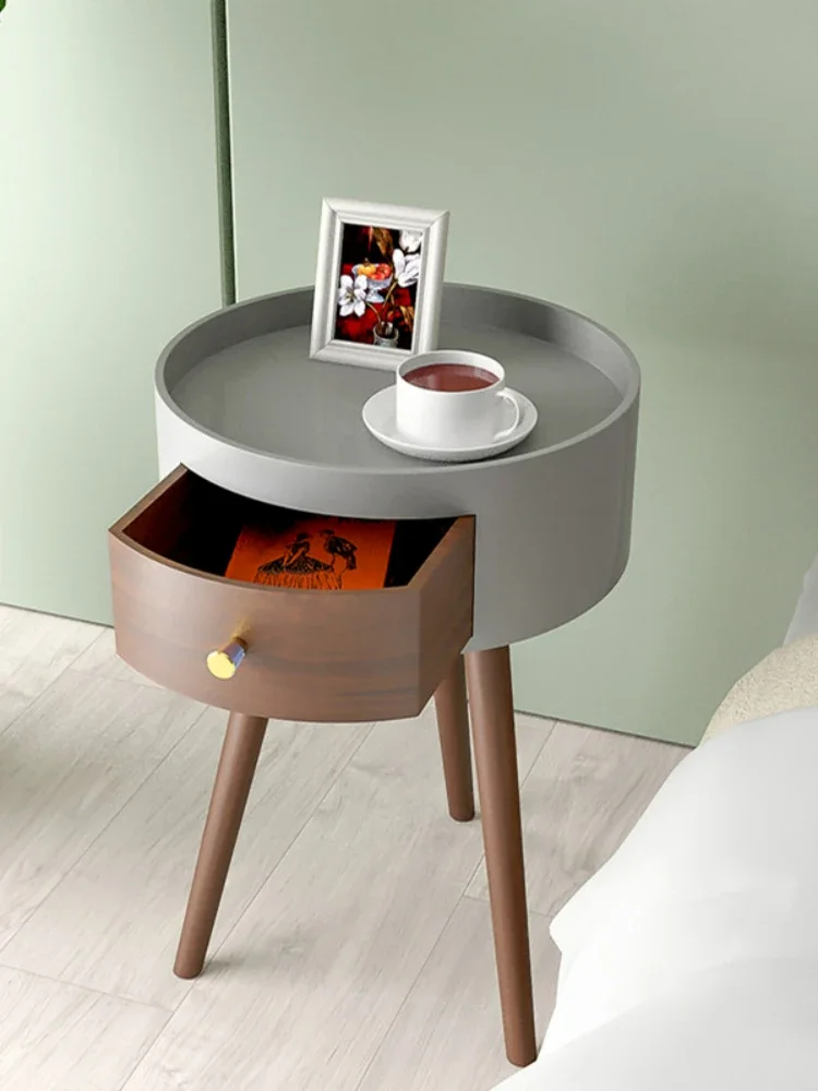 Minimalist Circular Nightstand: Italian Bedside Table, Light Luxury Stand with Drawer, Nordic 3-Legged Round Design