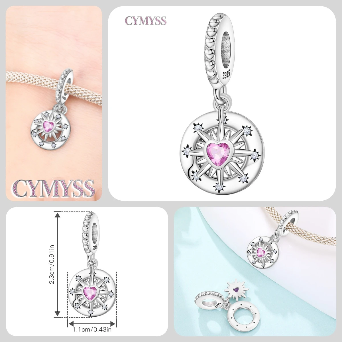 925 Sterling Silber Stern Niedlicher Mond Schlafmützen-Anhänger Charms Passend für Halskette Armband DIY Schmuck Perfektes Party-Geschenk-Accessoire – Detail 8