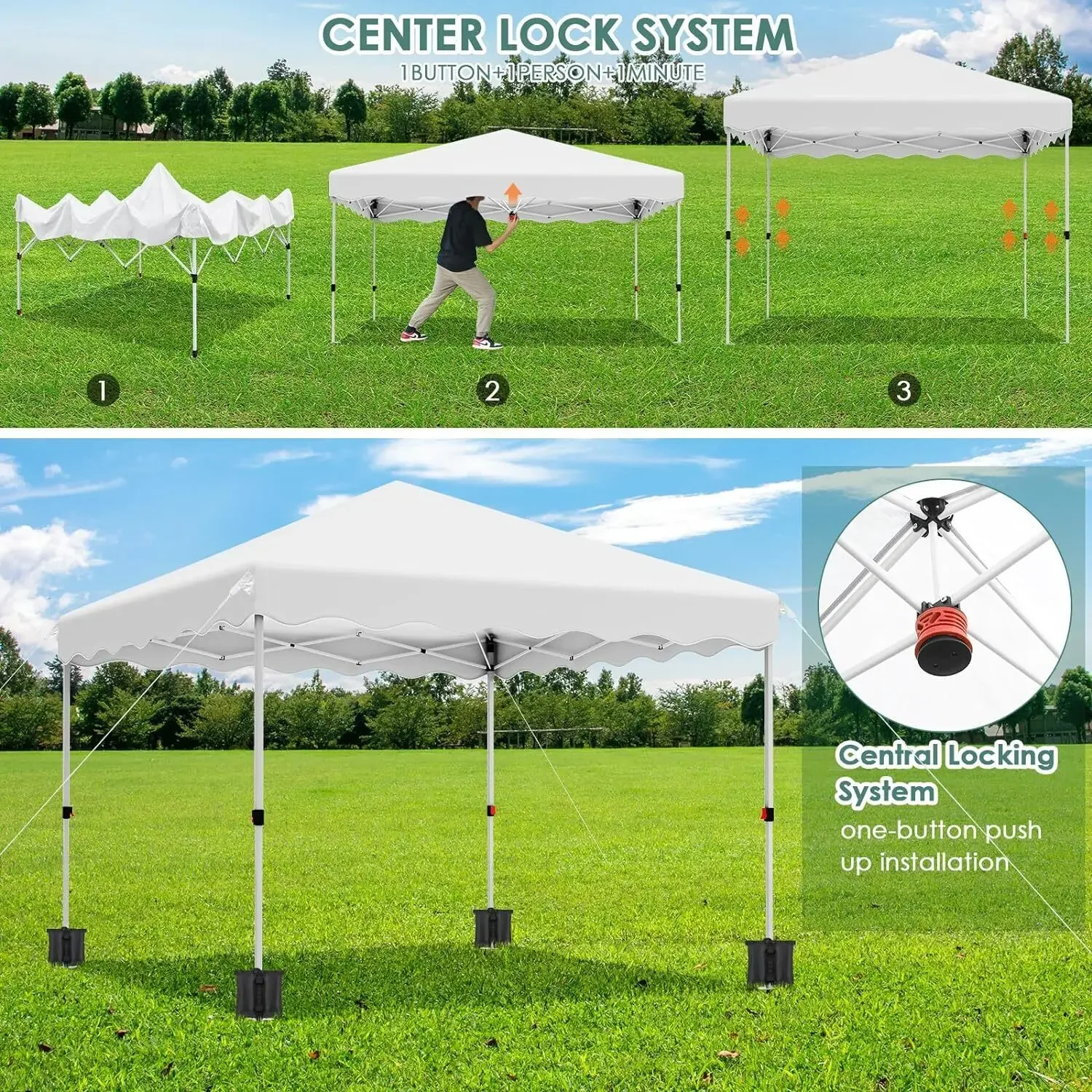 3x3m Pop Up Gazebo Waterproof Canopy Tent Garden Outdoor Party Tent Commercial Instant Canopies 10x10Ft with 4 SandBags,Bag