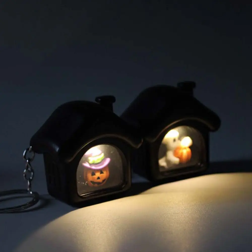 Halloween LED Lighted Luminous Pumpkin Hut Lantern Sound Keychain Bat Bag Pendant Car Key Rings Funny Jewelry Gifts for Friends