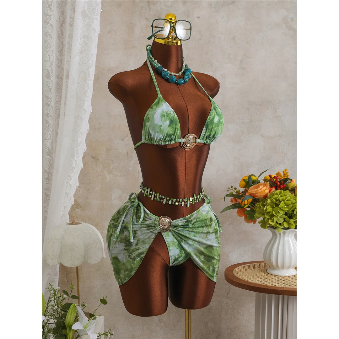 halter bikini set with tie dye print