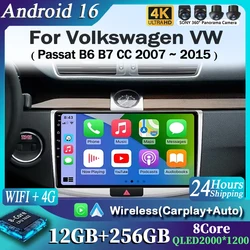 Android 15 Carplay Auto Car Radio for Volkswagen VW Passat B6 B7 CC Magotan 2007 - 2015 Multimedia Player Navigation GPS 4G+WIFI