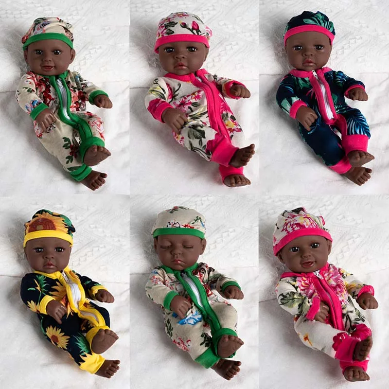 

11.81inch 30cm Reborn Doll Black Skin Reborn Baby Dolls Close Eyes Smile Lifelike Soft Vinyl Baby Dolls Gift Toys for Gift Toys