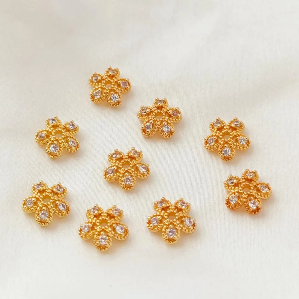 14K Gold-plated Zircon Flower Stand 8mm Embossed Snowflake Hat, Diy Handcrafted Bracelet, Beaded Stand, Beaded Hat Matching