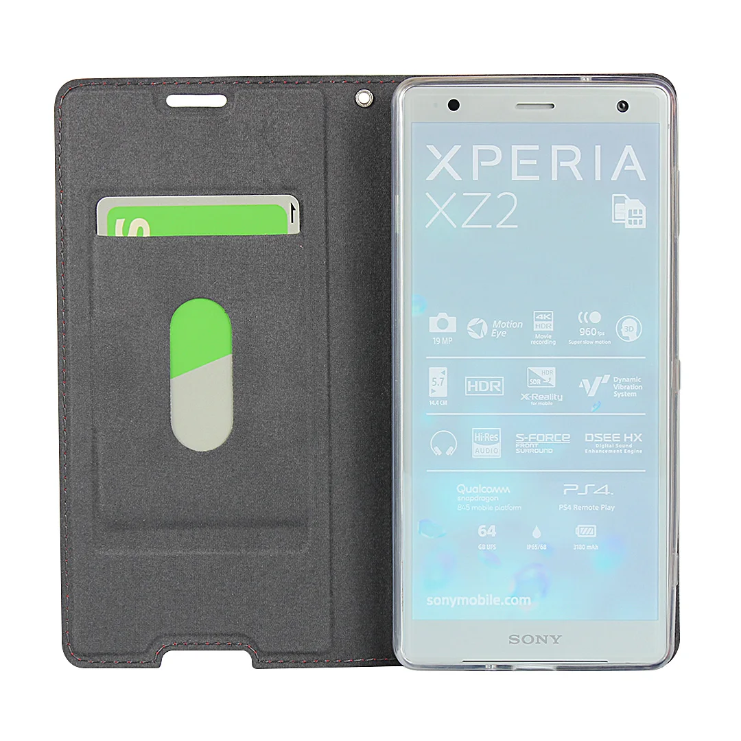 حافظة جلدية فاخرة لهاتف Sony Xperia XZ2 حافظة ريترو رفيعة للغاية وغطاء امتصاص مغناطيسي + 1 حبل
