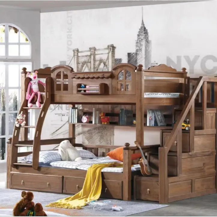 Sandalwood upper and lower bunk beds, all solid wood household mother and child beds, two story children's small unit size image 2