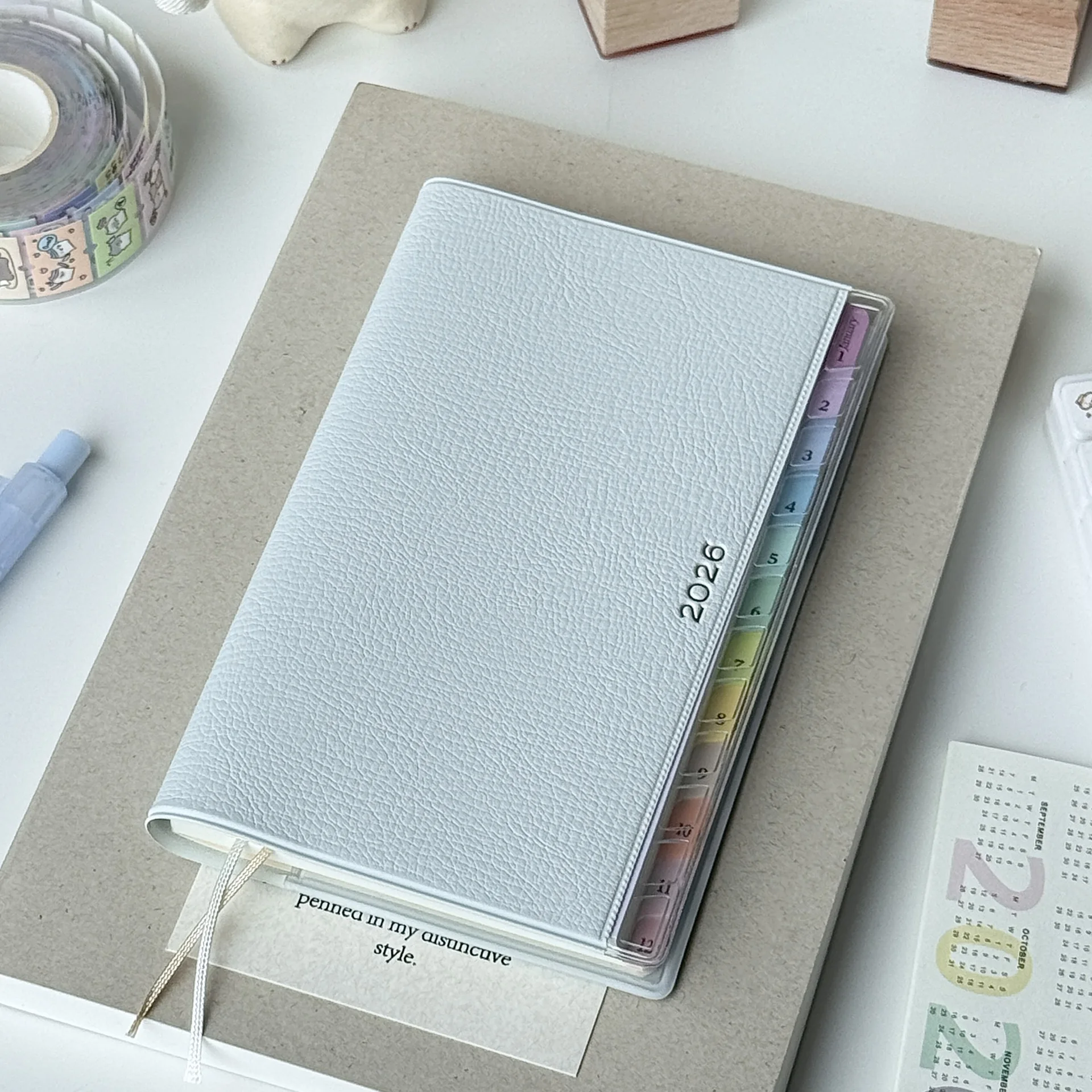 2026 Stylish Leather Diary With Rainbow Index Tabs Monthly Weekly Planner