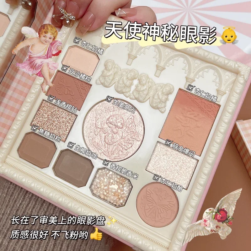 NEW Kawaii Angel Makeup Palette  10 Colors Make Up Set  Cute Makeup  Ginger Highlights Eye Shadow  Blusher in 1 with Mirror