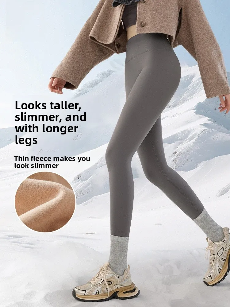 

High-Waist Fce Lined Yoga Pants Lengthening Leg Effect arkskin Women's Pants Warmth ed Autumn Winter Spor Tights