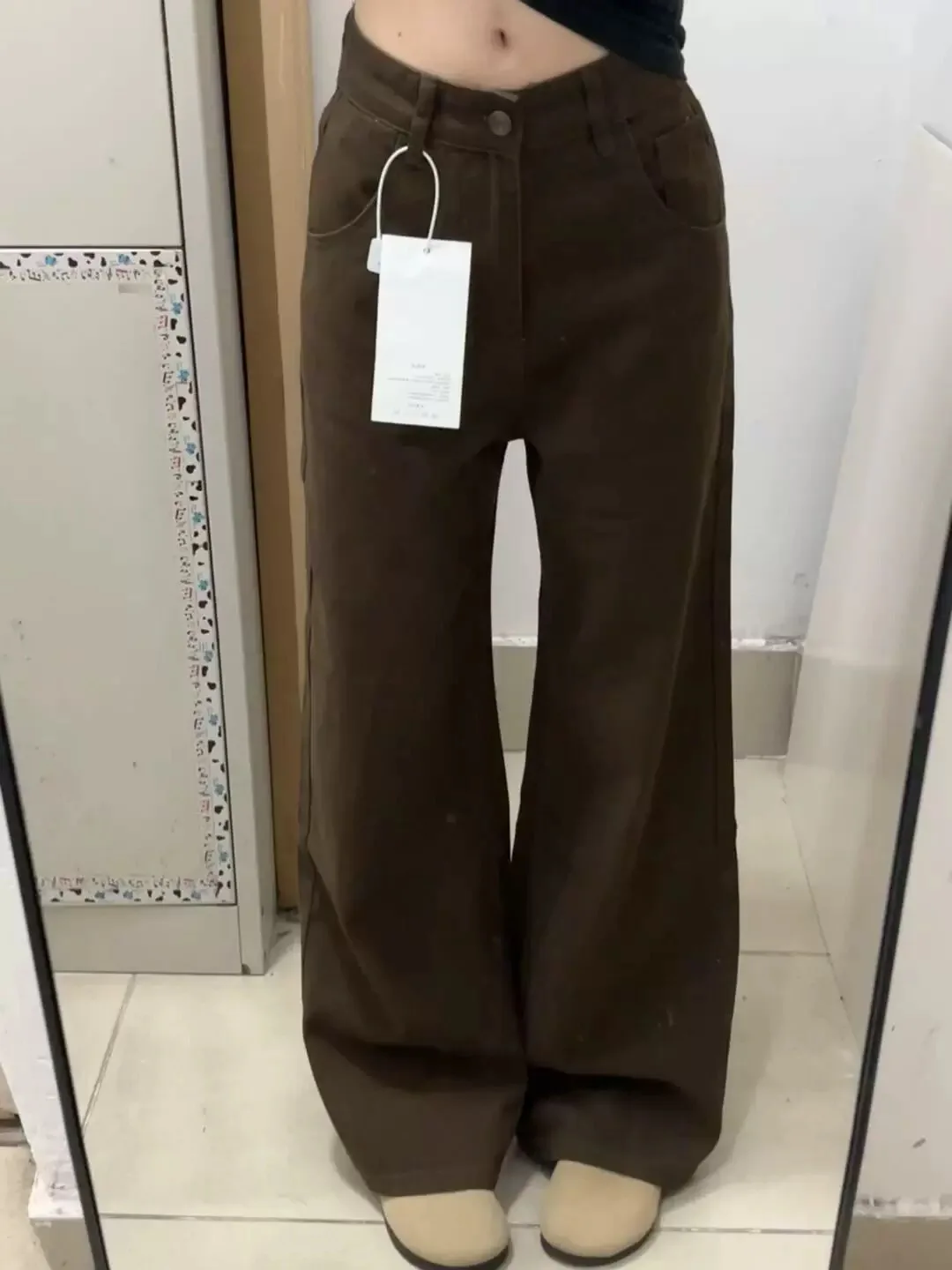 

Y2K широкие джинсы женские кофейно-коричневые с высокой талией свободные прямые брюки-тапочки осень повседневные