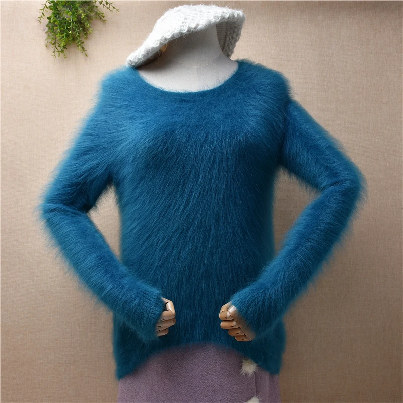 Female Women Fall Winter Clothing Hiary Mink Cashmere Knitted O-Neck Long Sleeves Slim Blouses Angora Pullover Jumper Sweater