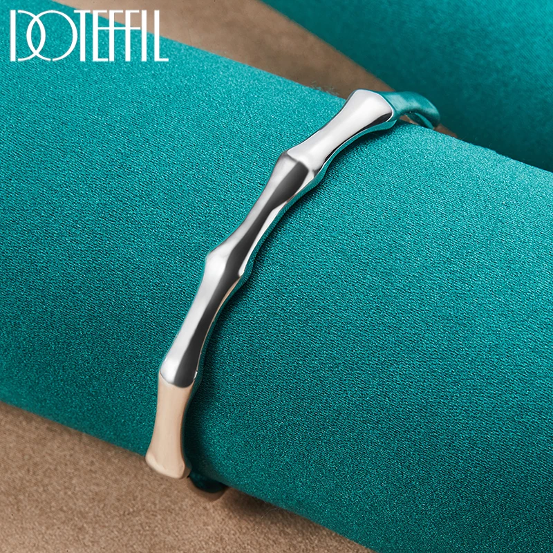 DOTEFFIL 925 Sterling Silver Bamboo Joint Opening Cuff Bracelet Bangles For Woman Wedding Engagement Party Fashion Jewelry