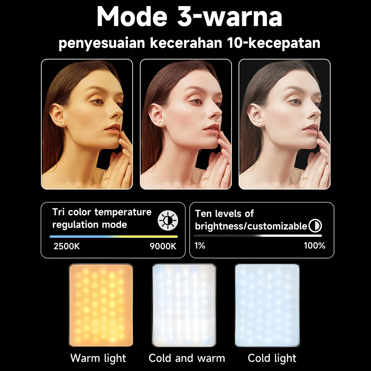 

90 светодиодных аккумуляторных зажимов высокой мощности с 3 регулируемыми режимами — перезаряжаемое освещение для видеозвонков, селфи, видеоблогов и макияжа