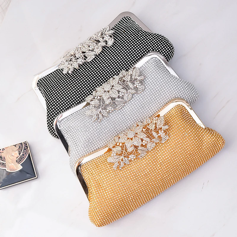 

Luxury Diamond Evening Bag Fashionable Elegant Shiny Small Handbag Wedding Bridal Clutch Bag with Long Chain Shoulder Bags