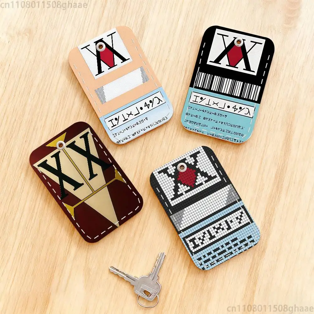 H-Hunter License Credit  Rectangle Card Case Keychain Access Card Bag Key Tag Ring Leather Card Holder Key Ring Access