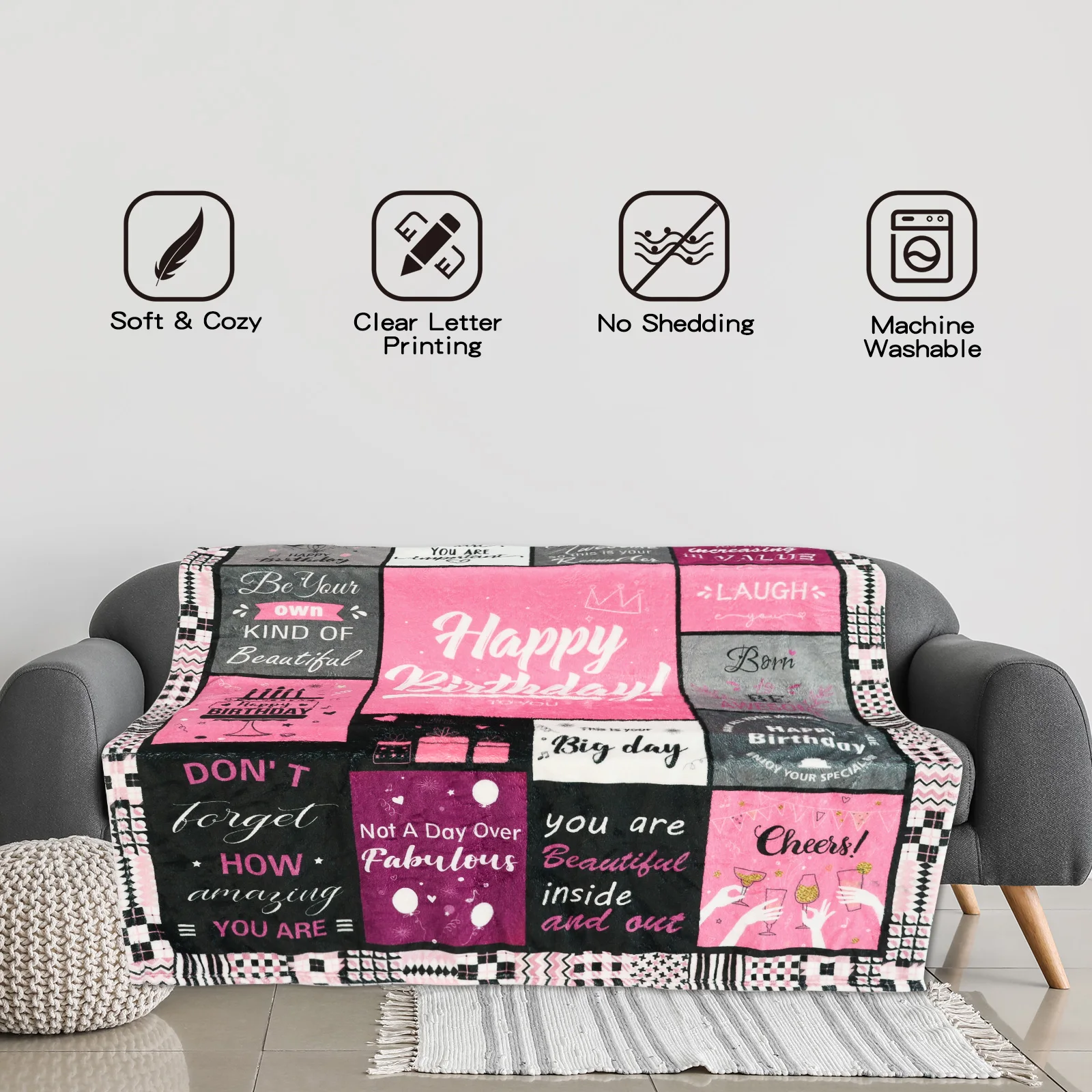 Manta temática de cumpleaños, trae calidez y sorpresa para ella especial: suave y cómoda para transportar tus sentimientos de fieltro cardíacos