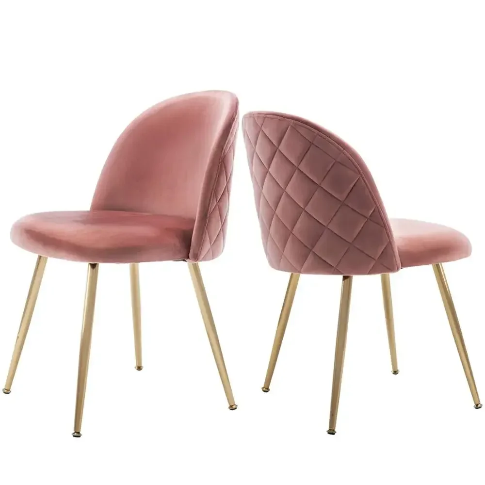 2026 Luxury Pink Velvet Dining Chair with Gold Chrome Metal Leg