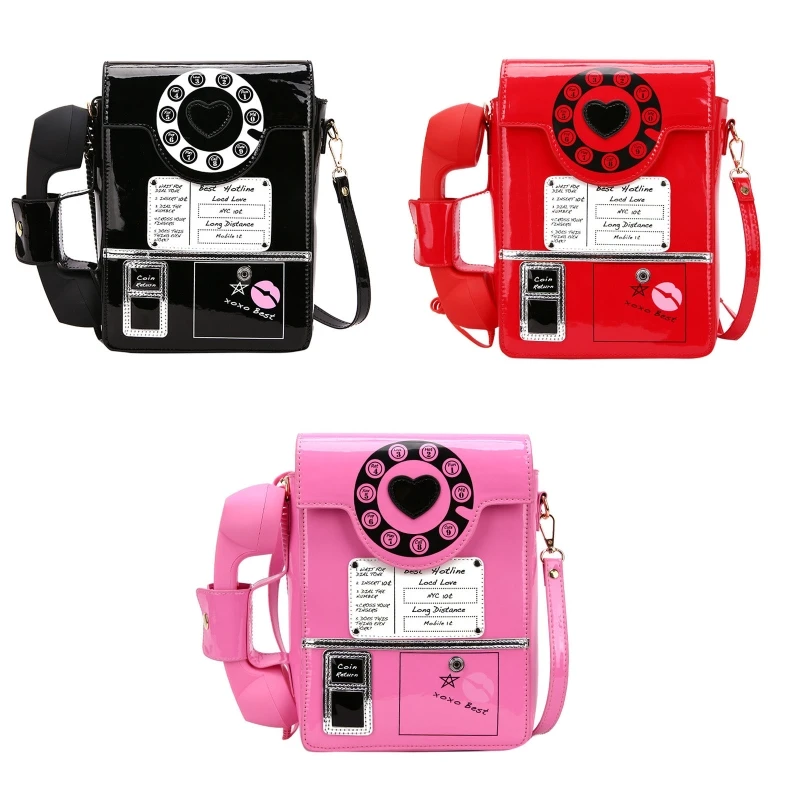 Women Telephone Shaped Handbag and Purses Retro Phone Top-Handle Shoulder Bags